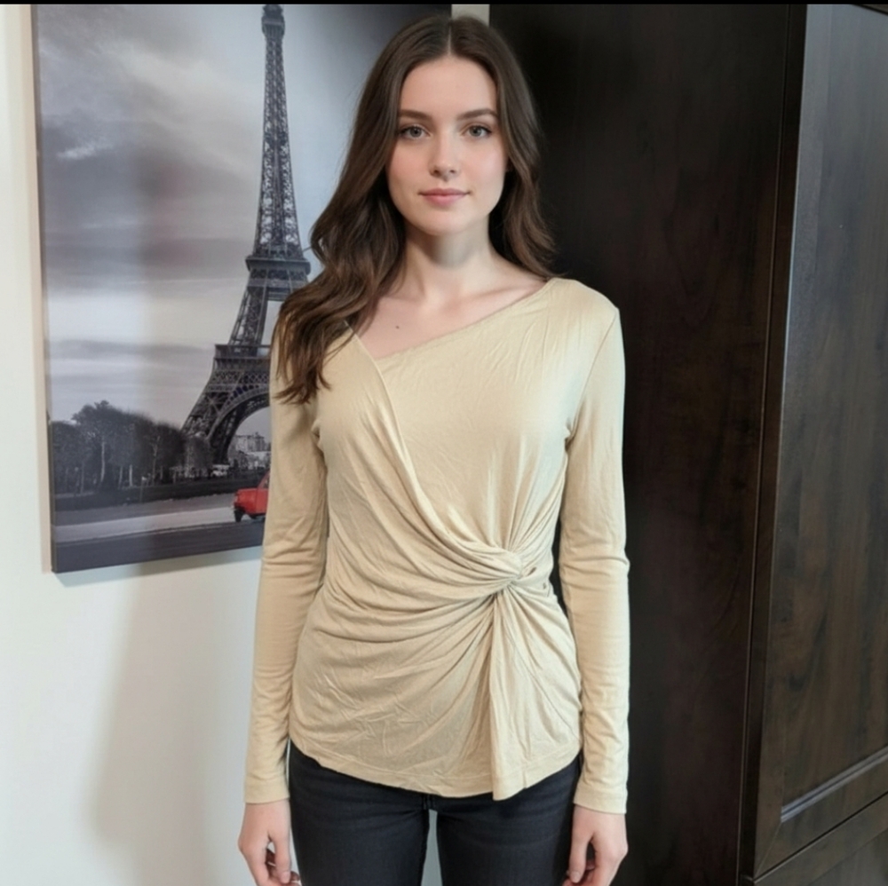 Chic Beige Asymmetrical Women's Blouse